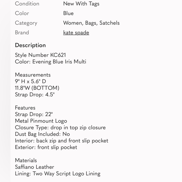 Kate Spade New York, Coloblock Satchel or Crossbody, Medium, Baby Blue & Blue - Picture 8 of 8